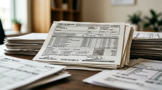 Medical bill breakdown showing covered and uncovered treatment costs with financial documents