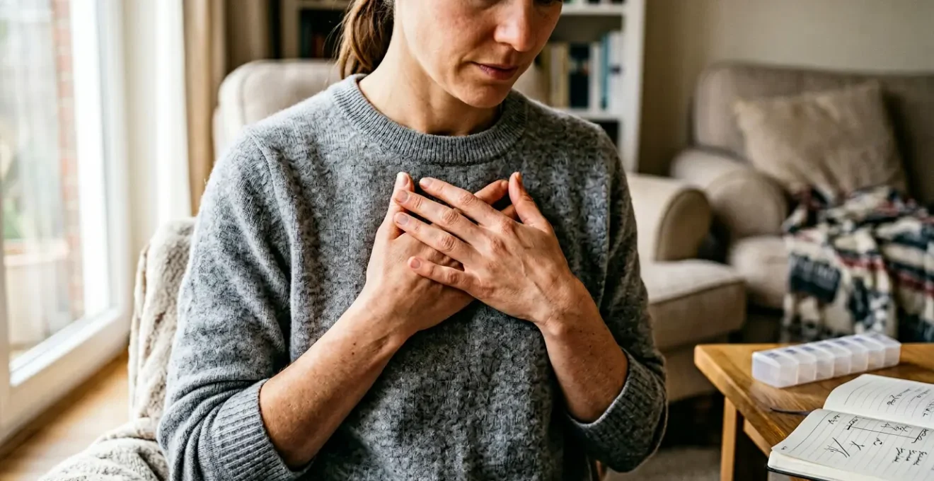 Close-up of hands performing self-assessment during health concern at home