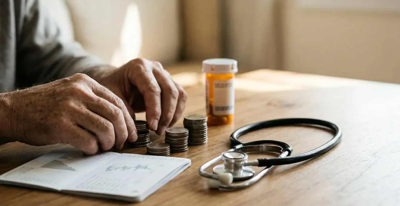 Financial planning documents and medical symbols representing emergency healthcare fund preparation