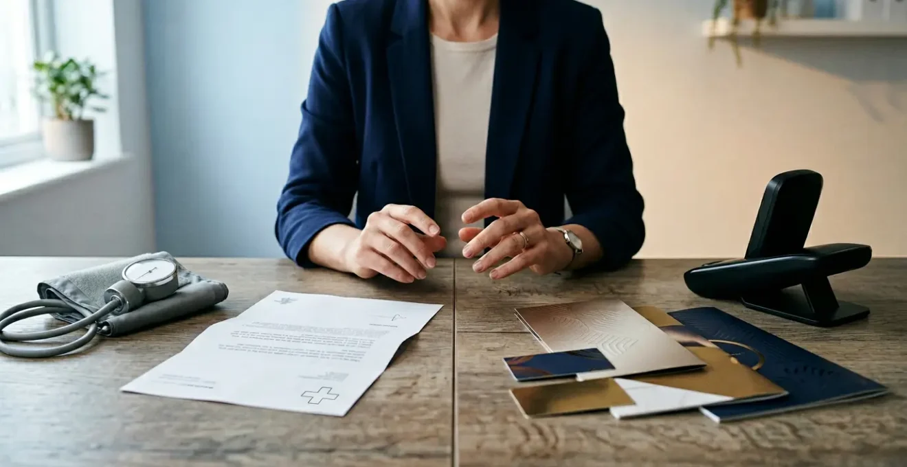 Medical professional reviewing screening results in modern clinical setting with natural lighting