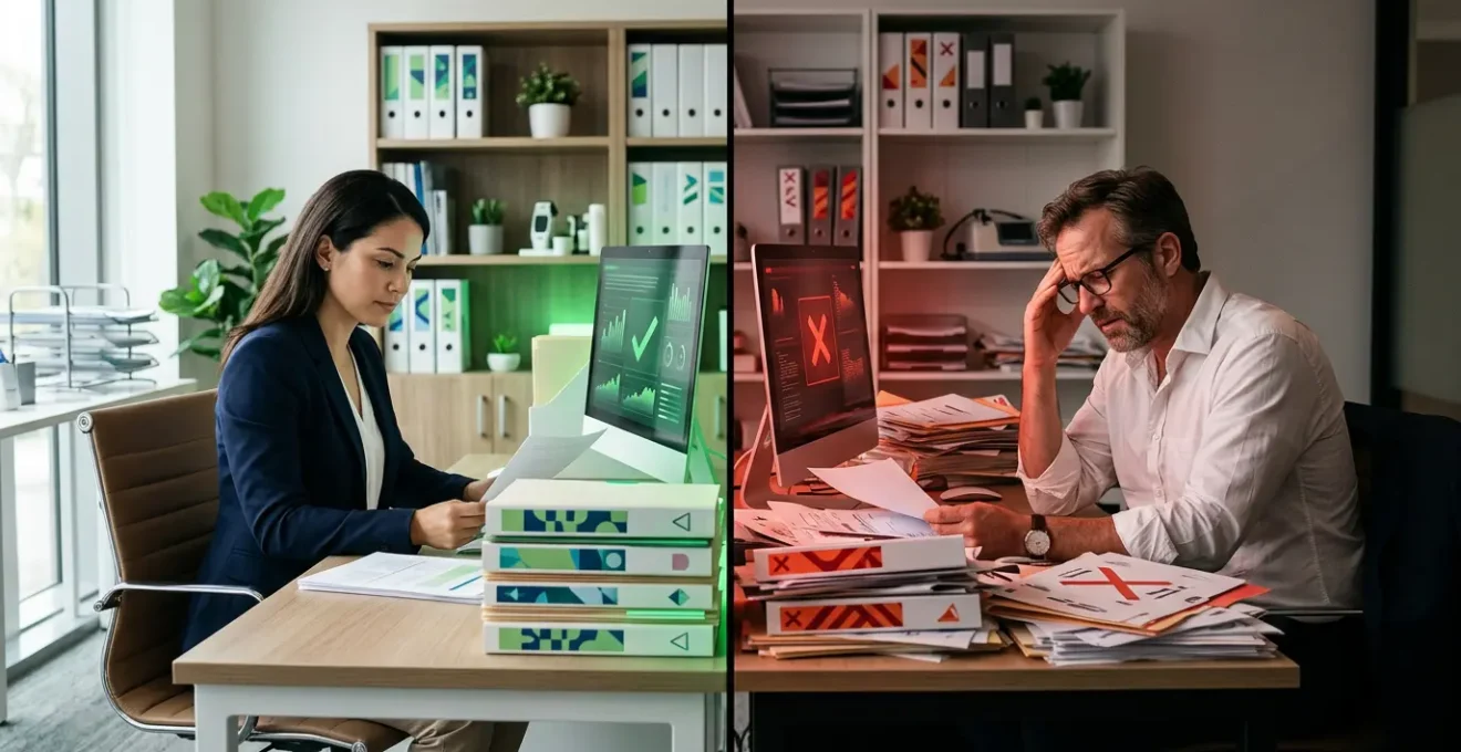 Healthcare professional reviewing insurance documentation in modern clinic setting