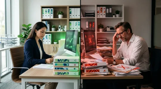Healthcare professional reviewing insurance documentation in modern clinic setting