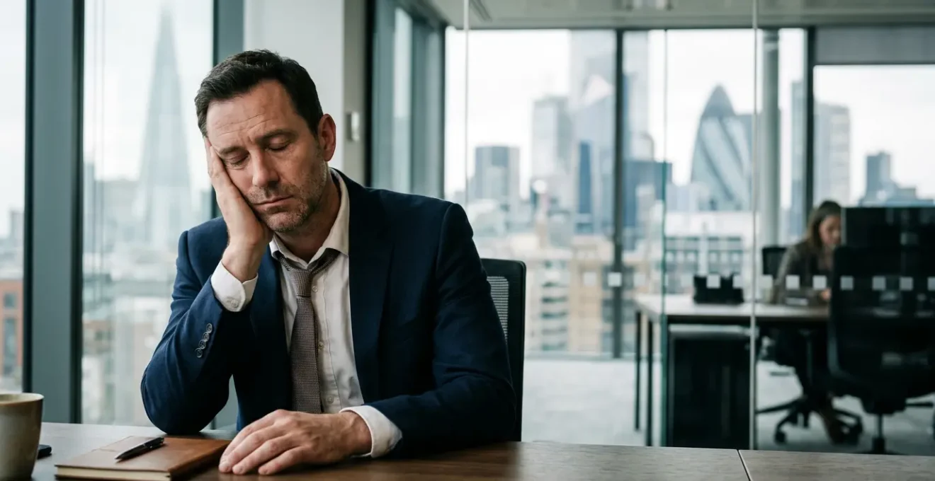 High-achieving professional experiencing burnout in modern corporate environment