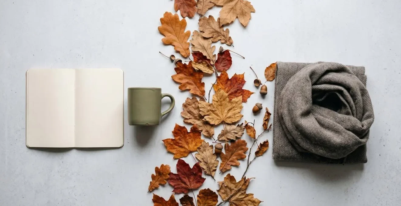 Abstract visual representation of time passage and seasonal health protection planning with autumn-winter elements
