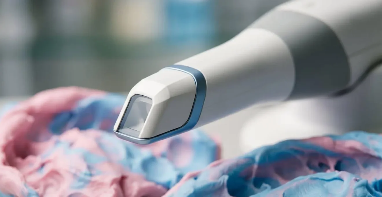 Close-up comparison of modern digital scanning technology versus traditional dental impression materials in orthodontic treatment