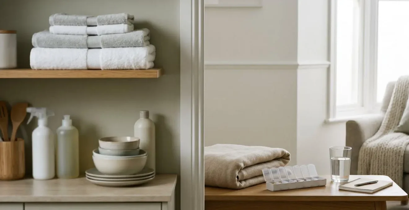Two distinct zones showing the clear separation between domestic tasks and personal care responsibilities