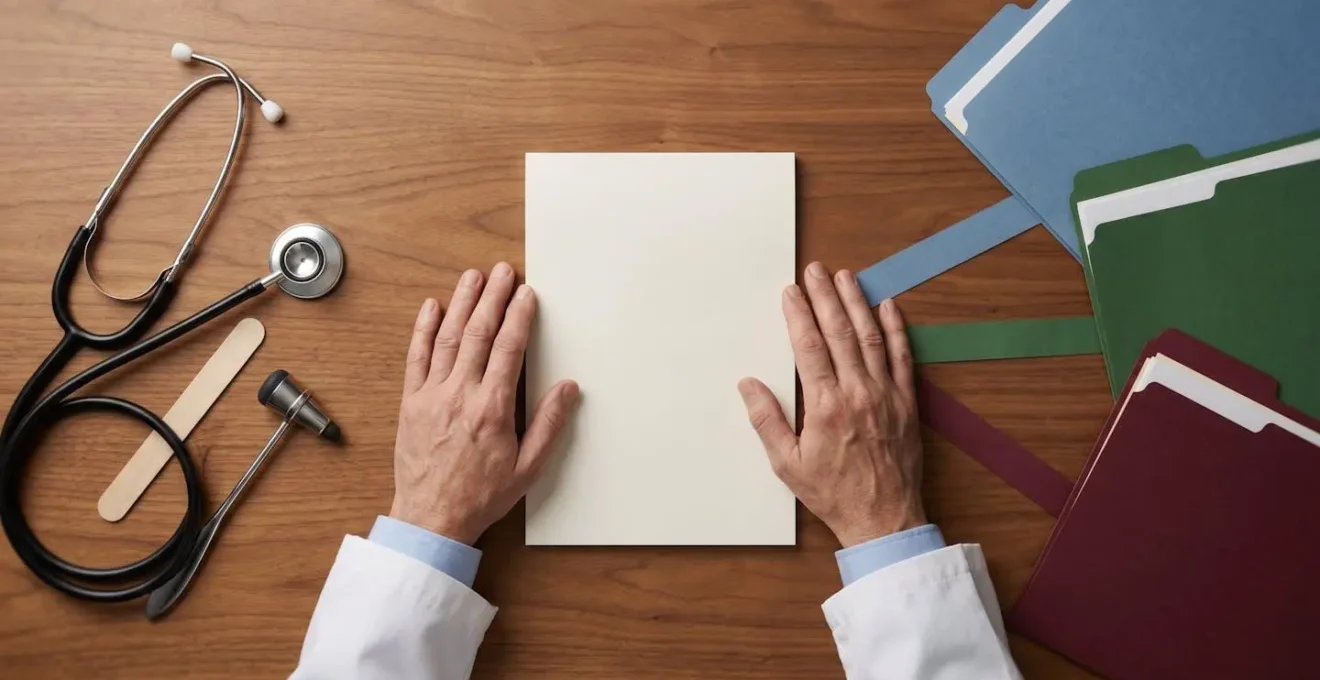 Medical professional reviewing patient pathway options showing GP role as diagnostic coordinator and healthcare system navigator