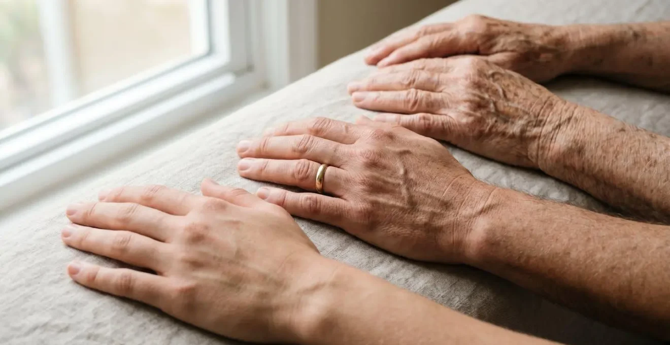 Close-up comparison of different aged hands showing natural aging process representing life stages and health priorities across decades