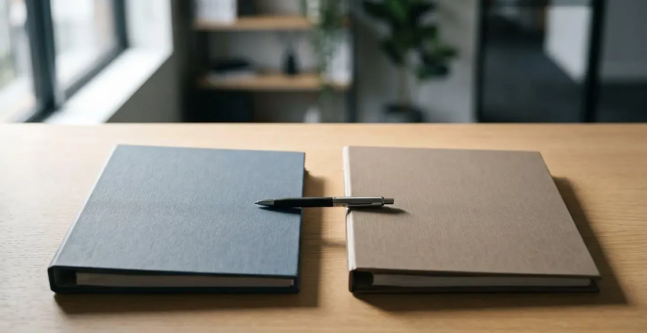 Two clinical assessment folders side by side on neutral surface representing public and private occupational therapy coordination strategy for faster independence outcomes