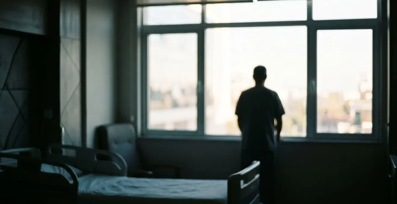 Patient silhouette near hospital window showing isolation and need for environmental control during vulnerable recovery
